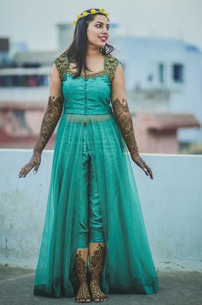 Elegant sea green coloured Mehndi bridal dress