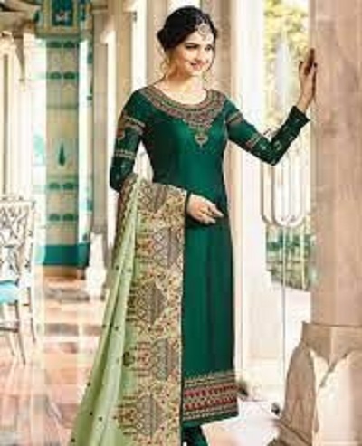 Georgette dark and light green salwar kameez for women