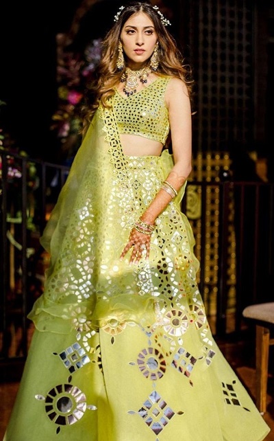 Gota Patti And Mirror Work Mehndi Dress For Brides