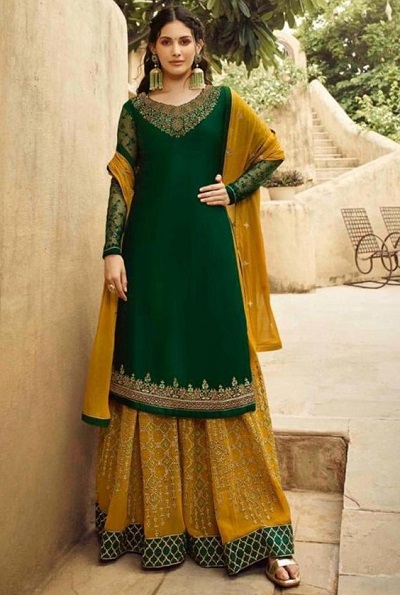 Green and mustard yellow Salwar Kameez pattern for ladies