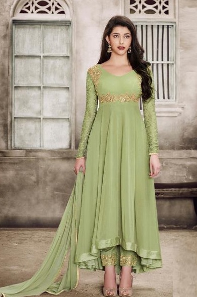 Green high low kurti with trousers and Dupatta for parties