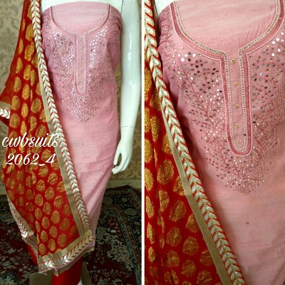 Heavy Banarasi suit with light pink embellished cotton Silk suit