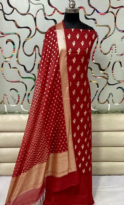 Maroon Chanderi suit with Red Banarasi dupatta