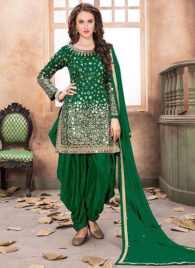 Mehndi green georgette party wear Palazzo suit online dresses - fealdeal
