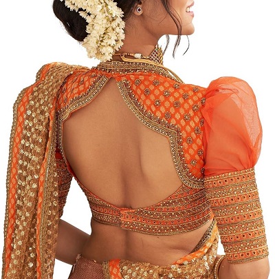 Net Puff Sleeves Orange bridal blouse