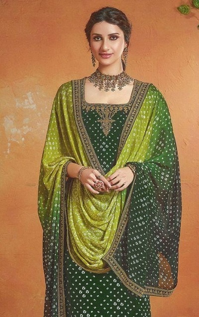 Ombre dyed green salwar suit with dupatta for weddings