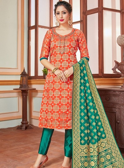 Orange and blue suit salwar Dupatta style