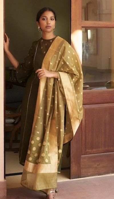 Stylish Chanderi suit salwar set with Banarasi cotton Silk dupatt