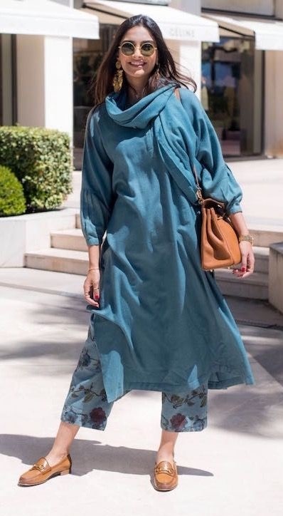 Stylish blue kurta plazo dress with dupatta