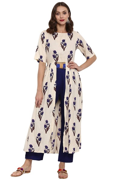 Stylish floral printed front opening kurti