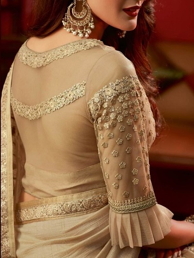 Stylish net blouse with golden embroidery