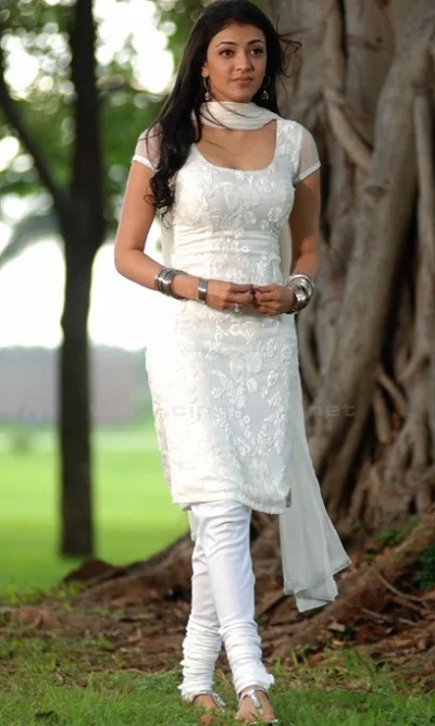 White Cotton Thread Work Kurti Churidar Set