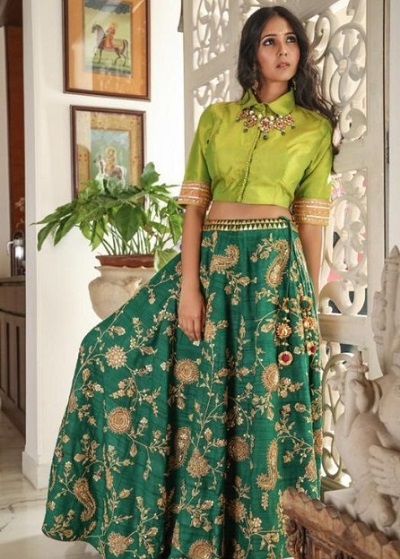 Beautiful Silk green embroidered Mehandi dress for brides