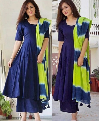 Blue And Green Tie And Dye Cotton Dupatta Design