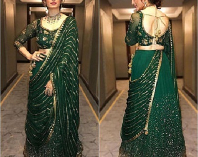 Dark Green Gota Patti Work Lehenga For Mehendi Ceremony