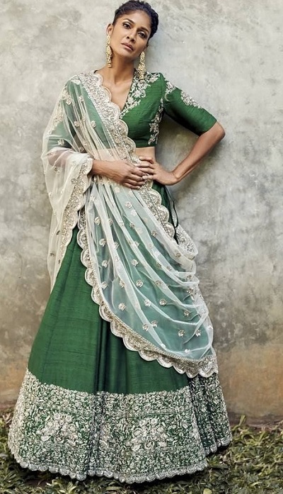 Green And White Embellished Mehndi Function Dress For Brides