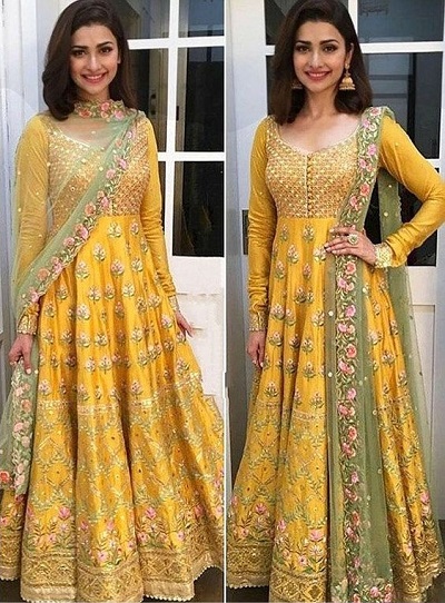 Printed Anarkali Suit Salwar For Bridal Haldi