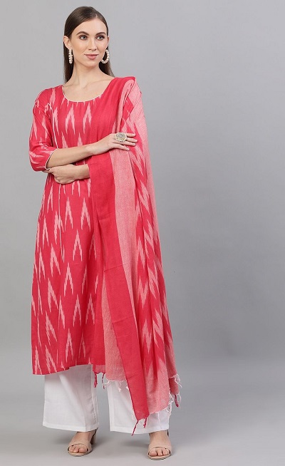 Red Printed Cotton Dupatta Style For Ladies
