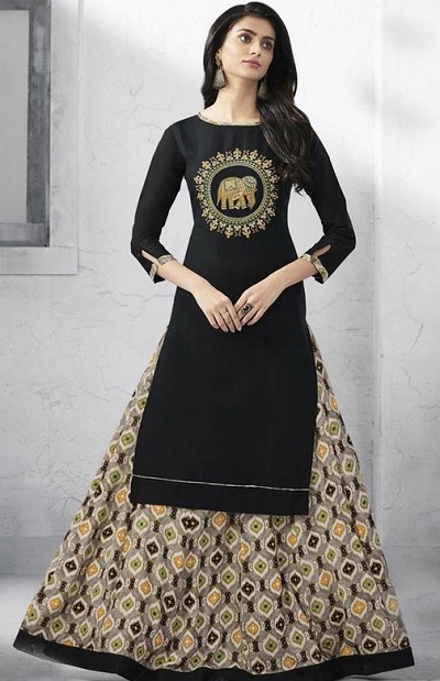 Purchase Now Latest Long Skirt With Kurti Navy Blue Color Long Kurti With  Striped Design Skirt  Lady India