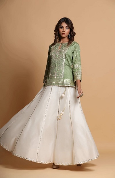 Very Short Heavily Embellished Kurti With Anarkali Skirt Design