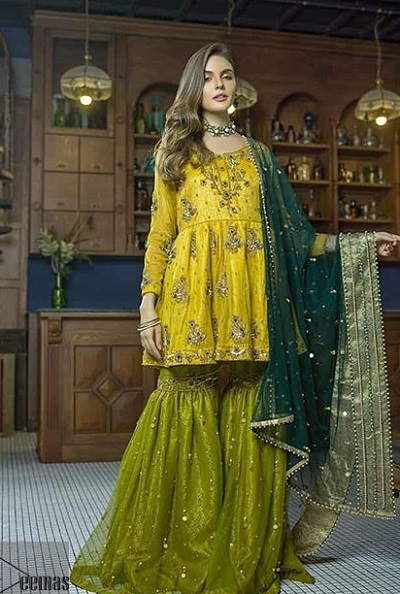 Yellow Kurti Sharara For Bridal Mehndi Occasion