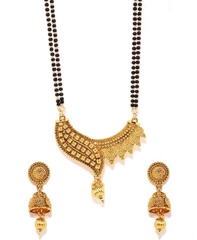 Beautiful Gold Only Mangalsutra Pattern With Matching Earrings