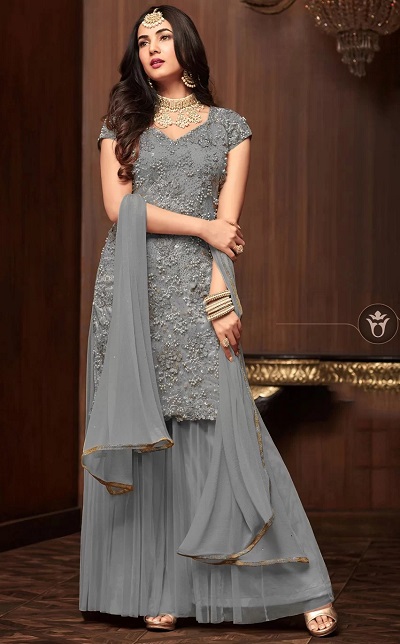 Beautiful beadwork grey salwar kameez for party for women