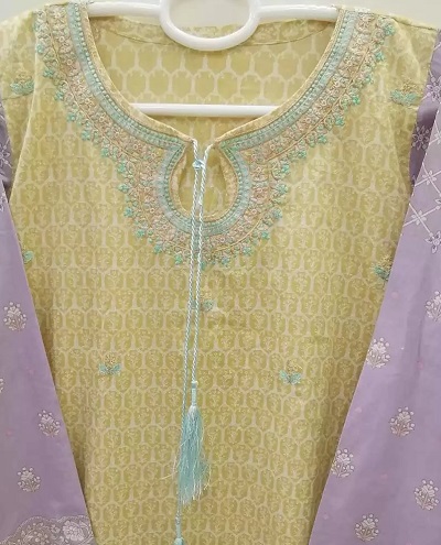 Beautiful kurti neck design with embroidery and strings