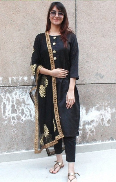 Black designer kurti pant set with net dupatta