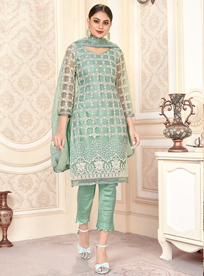 Blue Net Salwar Suit For Parties