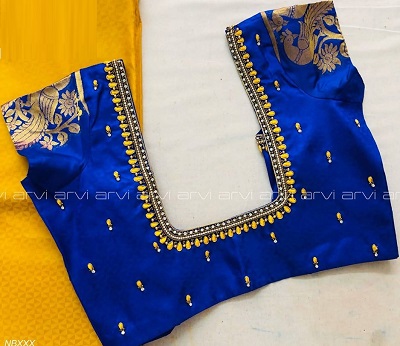 Blue embroidered silk saree blouse pattern