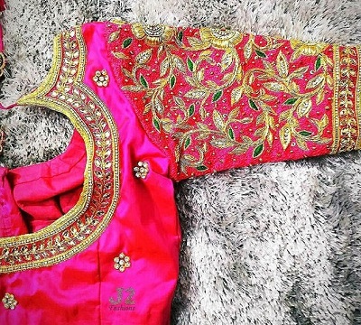 Bridal pink embroidered and Zari work blouse design