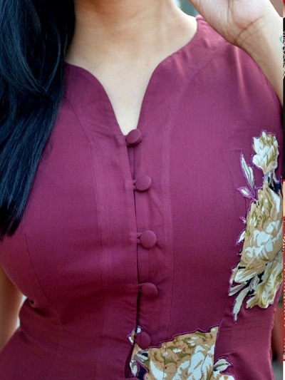 Button placket with rounded kurti neck design