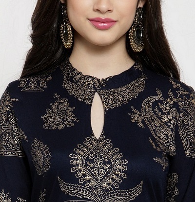 Collared kurti neckline with the long key hole design