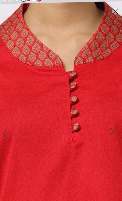 Collared stand neckline with looped buttons