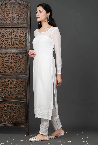 Elegant white kurti trouser set for women