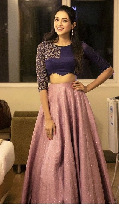 Embroidered Crop Top With Lavender Colours Lehenga