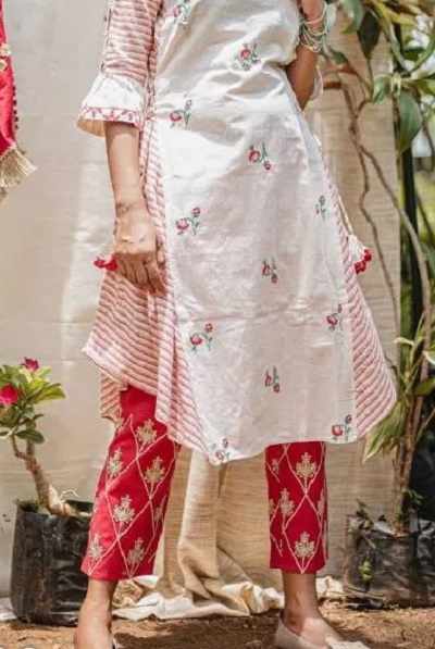 Embroidered ankle length pant with stylish kurta