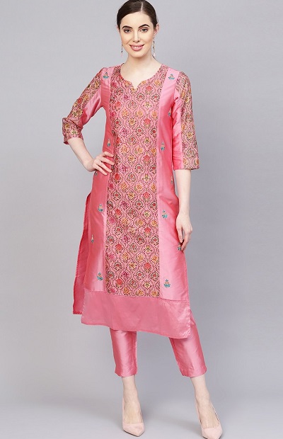 Festive wear Silk pink kurti pant trouser dress