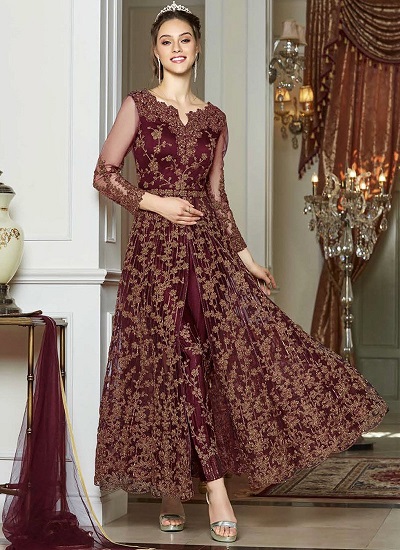 Floor length Sanders lead Net Anarkali suit with trouser