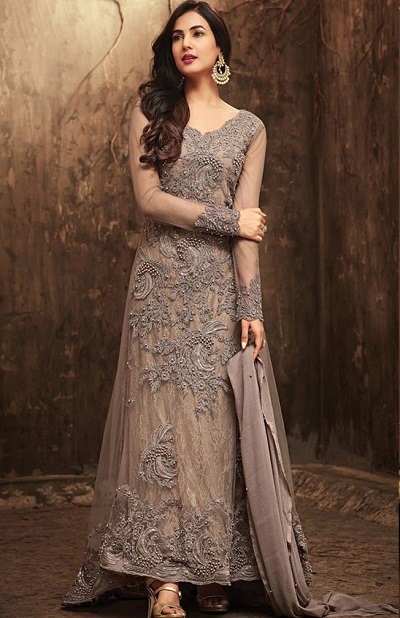 Floor length net salwar suit churidar