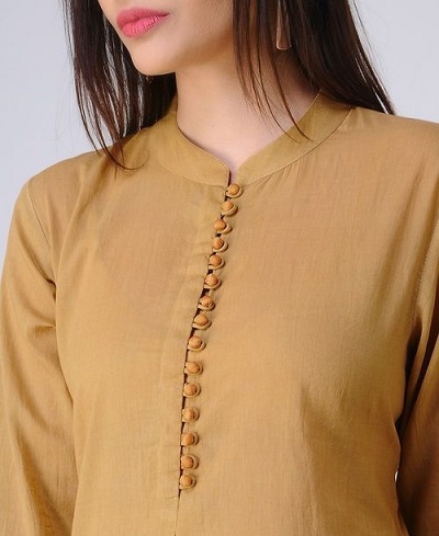Formal stand collar kurti neck design with buttons