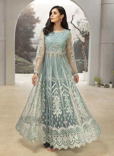 Full net Anarkali long suit with trouser pants