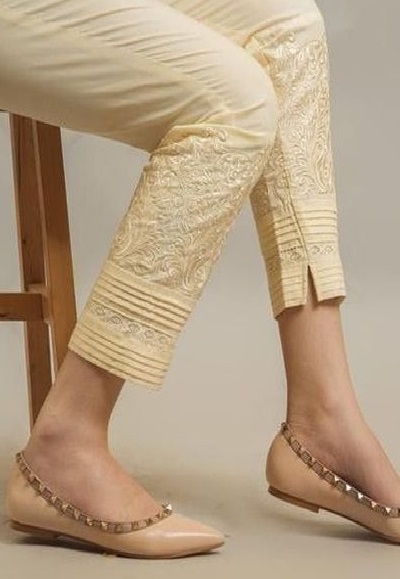 Golden beige embroidered trouser pants for suit