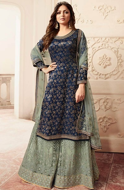 Gorgeous blue kurti with net plazo pant and dupatta