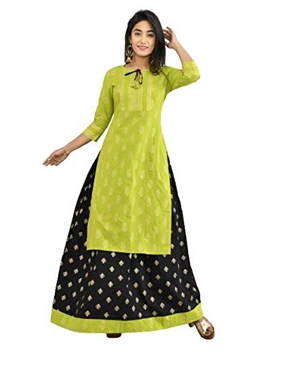 Green cotton kurta with black A line skirt
