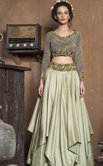 Heavily embroidered crop top with layered skirt