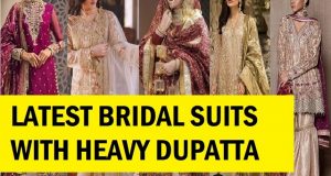 latest bridal suit with heavy dupatta designs
