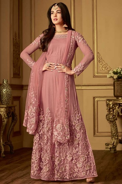 Latest peach coloured long salwar suit for parties