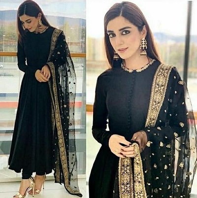 Long Anarkali Black Salwar Suit With Net Dupatta